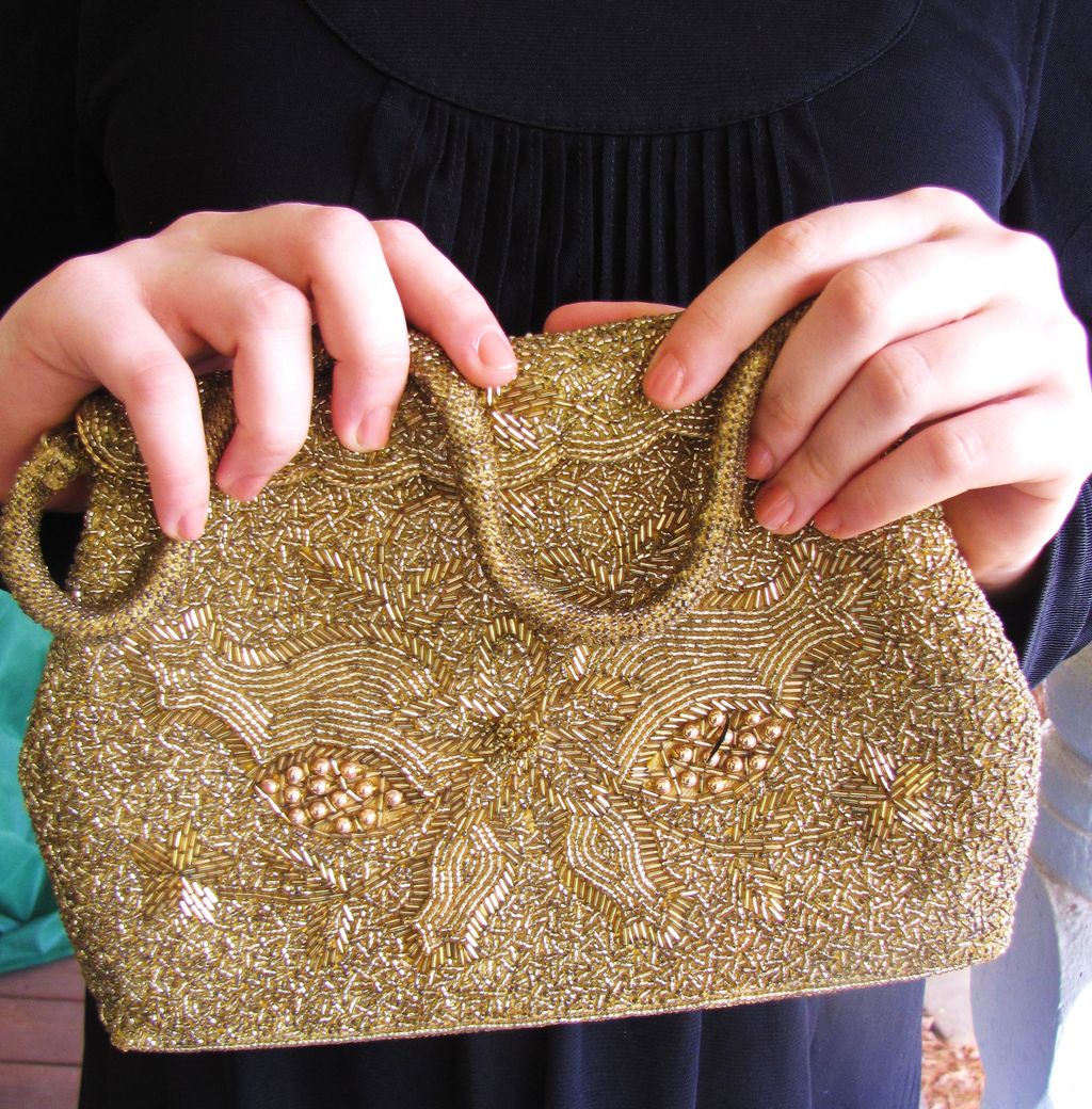 Beautiful Vintage Gold Bead Encrusted Evening Bag Beautiful Vintage Gold Bead Encrusted Evening Bag