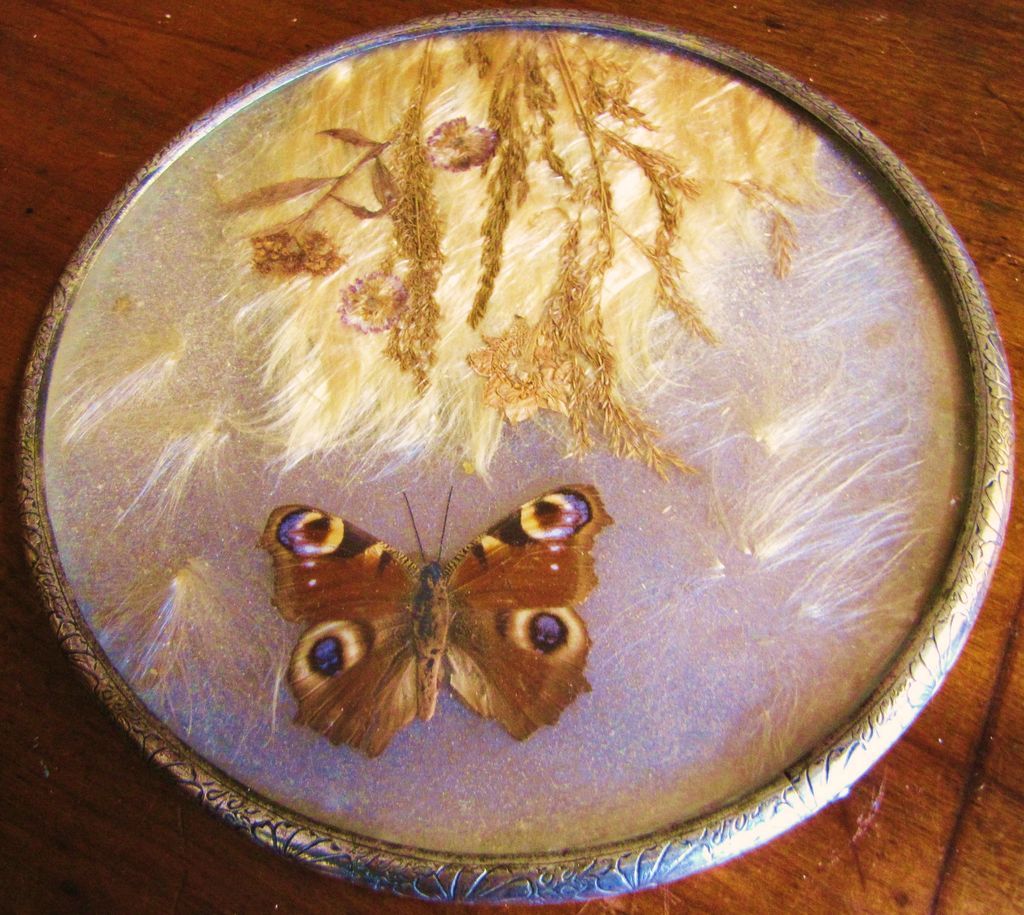 Victorian Etched Silver Plate Encased Foliage & Butterfly Vanity Tray Victorian Etched Silver Plate Encased Foliage & Butterfly Vanity Tray
