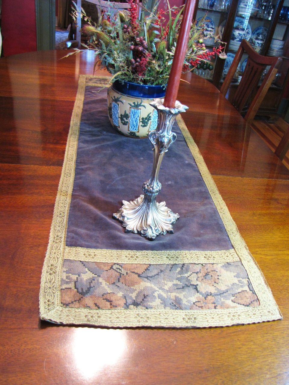 Antique runner Looking Runner  table Great Metallic Table  Brocade Edging Velvet edging with