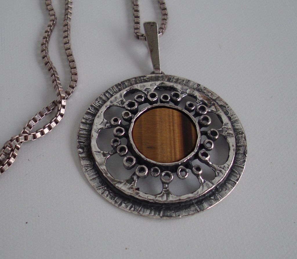 Mid century Modern pendant with tigerīs eye Silver 925 sterling Mid century Modern pendant with tigerīs eye Silver 925 sterling
