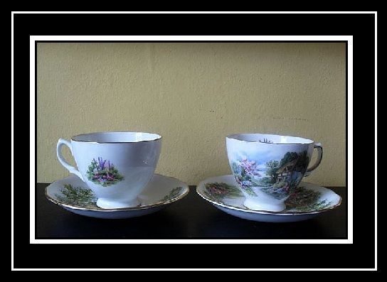English Vintage Fine Bone China FOUR Cup & Saucer Companion Tea Set by Royal Vale English Vintage Fine Bone China FOUR Cup & Saucer Companion Tea Set by Royal Vale