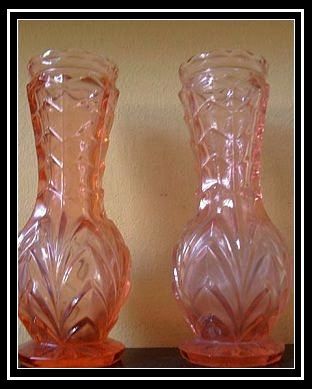 Delightful Pair of 1930's Art Deco Pink Glass Vases Delightful Pair of 1930's Art Deco Pink Glass Vases