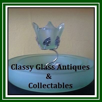 English Art Deco Bagley Glass Center Piece with Original White Metal Mount English Art Deco Bagley Glass Center Piece with Original White Metal Mount