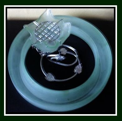 English Art Deco Bagley Glass Center Piece with Original White Metal Mount English Art Deco Bagley Glass Center Piece with Original White Metal Mount