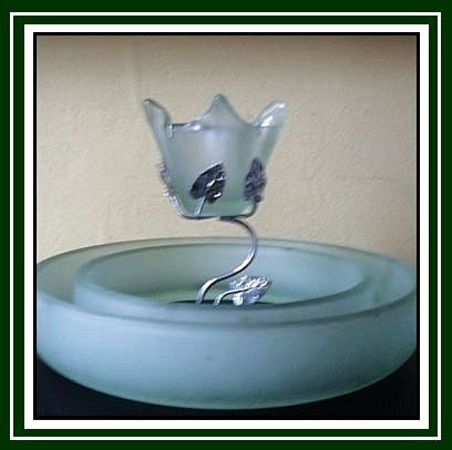 English Art Deco Bagley Glass Center Piece with Original White Metal Mount English Art Deco Bagley Glass Center Piece with Original White Metal Mount