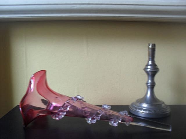 Elegant Vintage English Cranberry Glass 17 inch Epergne Flute Complete with Silver Plate Metal Base. Elegant Vintage English Cranberry Glass 17 inch Epergne Flute Complete with Silver Plate Metal Base.
