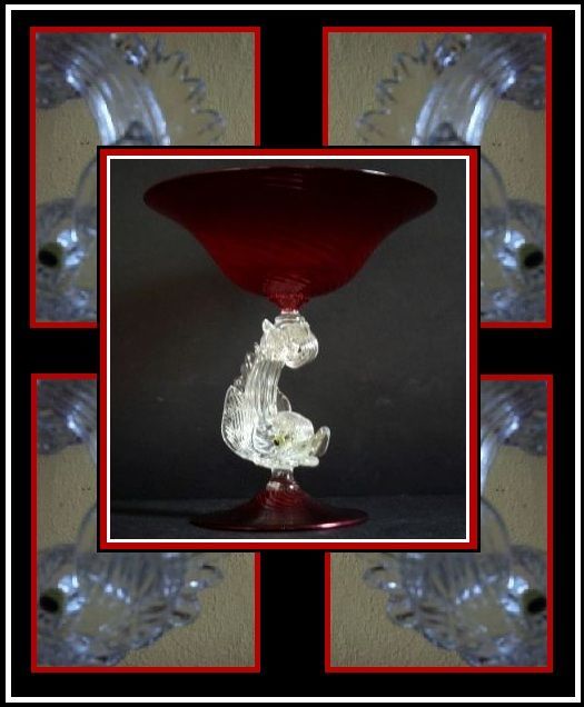 Venetian Murano Salviati Ruby Glass Comport With Dolphin Stem - MINT! Venetian Murano Salviati Ruby Glass Comport With Dolphin Stem - MINT!
