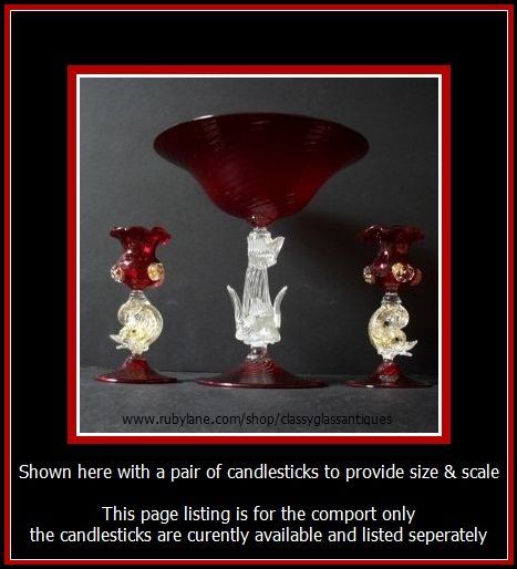 Venetian Murano Salviati Ruby Glass Comport With Dolphin Stem - MINT! Venetian Murano Salviati Ruby Glass Comport With Dolphin Stem - MINT!