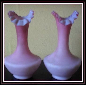Pair of English Victorian Satin Glass Wild Rose Vases. Circa 1880's by Thomas Webb Pair of English Victorian Satin Glass Wild Rose Vases. Circa 1880's by Thomas Webb