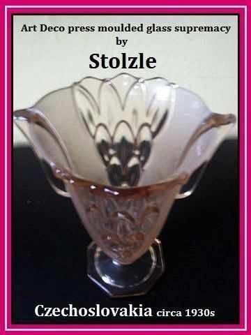 1930s Art Deco Pink Glass Two Part Center Piece Vase & Bowl Display by Stolzle 1930s Art Deco Pink Glass Two Part Center Piece Vase & Bowl Display by Stolzle