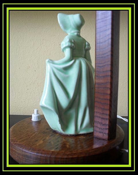 Enchanting Art Deco English Oak & Ceramic Figurative Table Lamp Base Enchanting Art Deco English Oak & Ceramic Figurative Table Lamp Base
