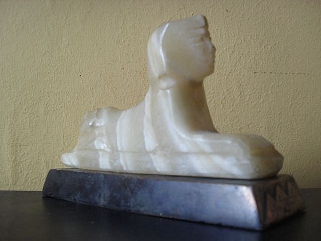 Original 1920's Egyptian Alabaster Stone Hand Carved Sphinx Original 1920's Egyptian Alabaster Stone Hand Carved Sphinx