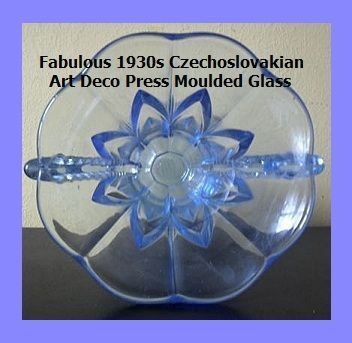 Czechoslovakian 1930's Art Deco Blue Glass Vase With Wings. Czechoslovakian 1930's Art Deco Blue Glass Vase With Wings.