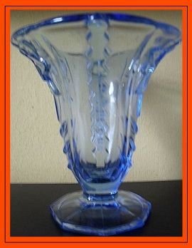 1930's Art Deco Czechoslovakian Blue Depression Glass Vase With Wings 1930's Art Deco Czechoslovakian Blue Depression Glass Vase With Wings
