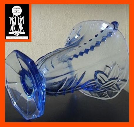 1930's Art Deco Czechoslovakian Blue Depression Glass Vase With Wings 1930's Art Deco Czechoslovakian Blue Depression Glass Vase With Wings