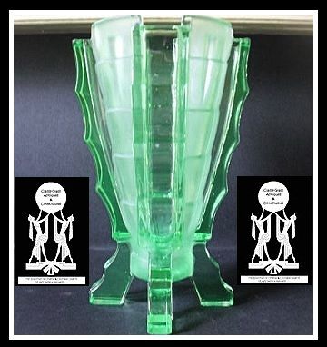 Uranium Green Glass "Bamboo" Pattern Vase by Bagley. Astounding! Uranium Green Glass "Bamboo" Pattern Vase by Bagley. Astounding!