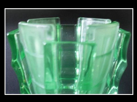 Uranium Green Glass "Bamboo" Pattern Vase by Bagley. Astounding! Uranium Green Glass "Bamboo" Pattern Vase by Bagley. Astounding!
