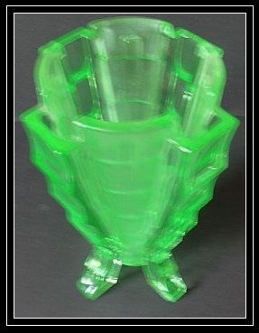 Uranium Green Glass "Bamboo" Pattern Vase by Bagley. Astounding! Uranium Green Glass "Bamboo" Pattern Vase by Bagley. Astounding!