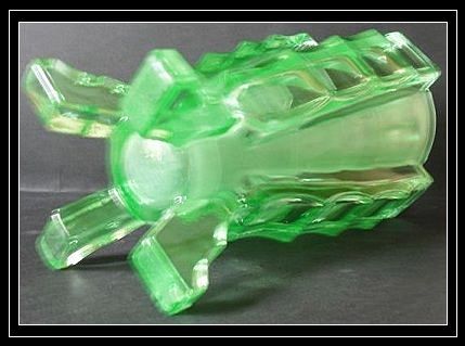 Uranium Green Glass "Bamboo" Pattern Vase by Bagley. Astounding! Uranium Green Glass "Bamboo" Pattern Vase by Bagley. Astounding!