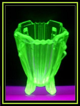 Outstanding PAIR of English Art Deco Uranium Glass Vases by Bagley, 'Bedford' Pattern. Outstanding PAIR of English Art Deco Uranium Glass Vases by Bagley, 'Bedford' Pattern.