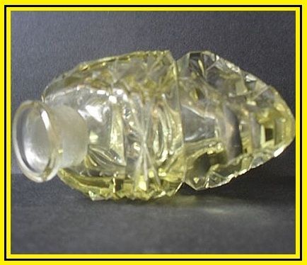 9 inches Tall Cut Yellow Crystal Glass Art Deco Perfume Bottle. Czechoslovakian Original. 9 inches Tall Cut Yellow Crystal Glass Art Deco Perfume Bottle. Czechoslovakian Original.
