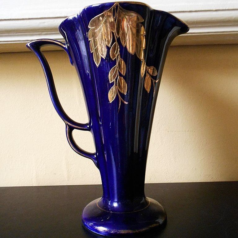 Beautiful Royal Cobalt Blue Pottery Jug Vase by Arthur Wood, England. Beautiful Royal Cobalt Blue Pottery Jug Vase by Arthur Wood, England.