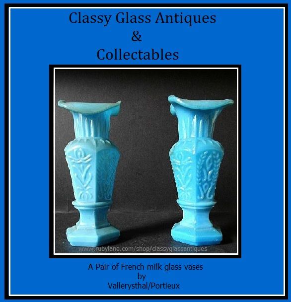 Charming pair of Victorian opaque milk glass vases by Vallerysthal - Portieux France. c1800's Charming pair of Victorian opaque milk glass vases by Vallerysthal - Portieux France. c1800's