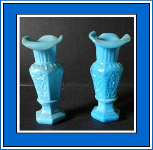 Charming pair of Victorian opaque milk glass vases by Vallerysthal - Portieux France. c1800's Charming pair of Victorian opaque milk glass vases by Vallerysthal - Portieux France. c1800's