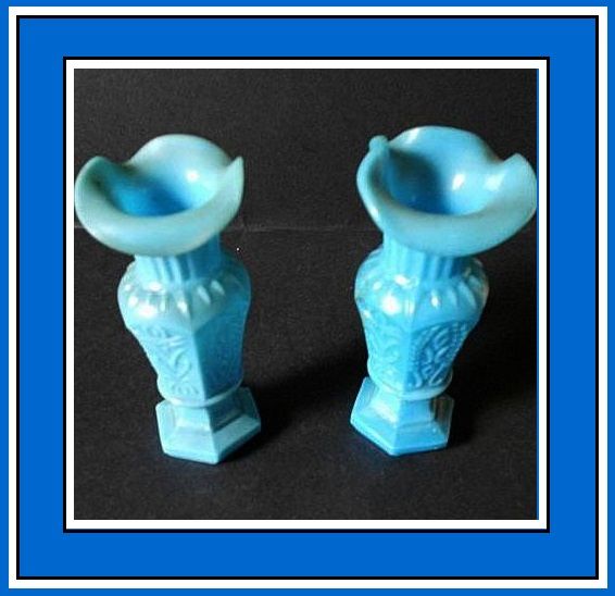Charming pair of Victorian opaque milk glass vases by Vallerysthal - Portieux France. c1800's Charming pair of Victorian opaque milk glass vases by Vallerysthal - Portieux France. c1800's