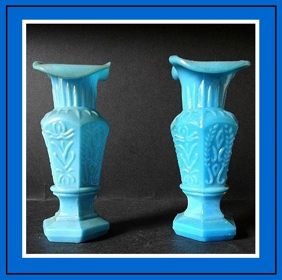 Charming pair of Victorian opaque milk glass vases by Vallerysthal - Portieux France. c1800's Charming pair of Victorian opaque milk glass vases by Vallerysthal - Portieux France. c1800's