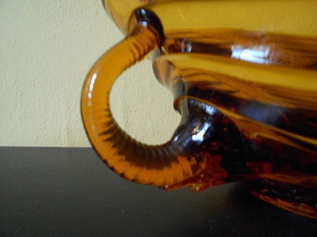 Sowerby, English Art Deco LARGE Amber Glass Bowl With Elephant Handles. Sowerby, English Art Deco LARGE Amber Glass Bowl With Elephant Handles.