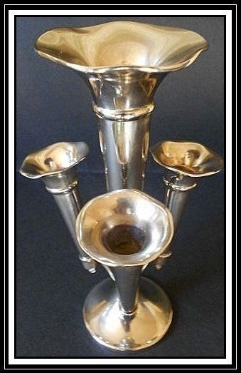 Fab English Art Deco Chrome Metal Four Flute Epergne MINT CONDITION Fab English Art Deco Chrome Metal Four Flute Epergne MINT CONDITION
