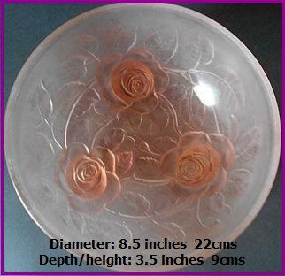 Stunning 1930s Large Pink Glass Bowl by Jobling, England. Lambton Rose Pattern Stunning 1930s Large Pink Glass Bowl by Jobling, England. Lambton Rose Pattern