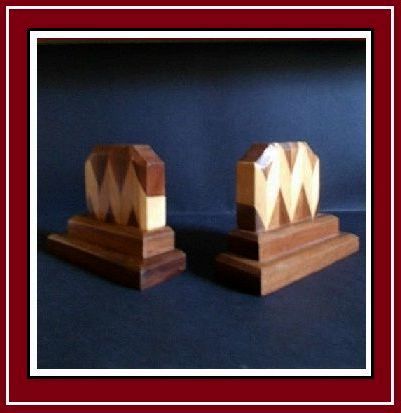 Stylish English Art Deco Hand Crafted Wooden Parquetry Book Ends Stylish English Art Deco Hand Crafted Wooden Parquetry Book Ends