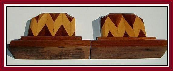 Stylish English Art Deco Hand Crafted Wooden Parquetry Book Ends Stylish English Art Deco Hand Crafted Wooden Parquetry Book Ends