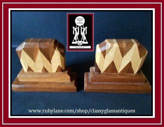 Stylish English Art Deco Hand Crafted Wooden Parquetry Book Ends Stylish English Art Deco Hand Crafted Wooden Parquetry Book Ends