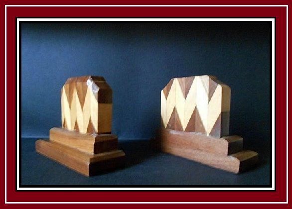 Stylish English Art Deco Hand Crafted Wooden Parquetry Book Ends Stylish English Art Deco Hand Crafted Wooden Parquetry Book Ends