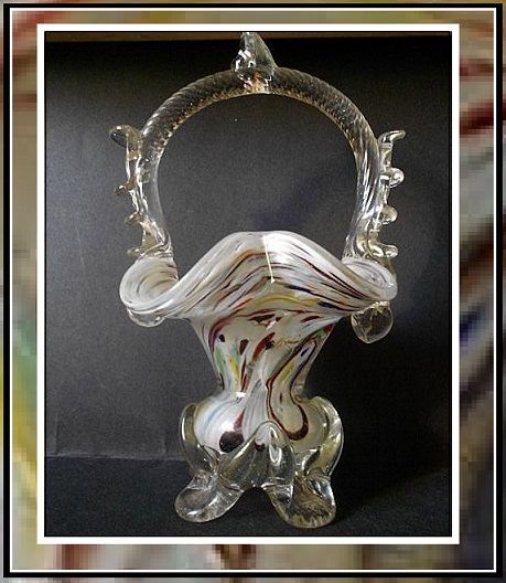 A Wonderful Hand Blown Vintage Murano Glass Basket... MINT CONDITION A Wonderful Hand Blown Vintage Murano Glass Basket... MINT CONDITION