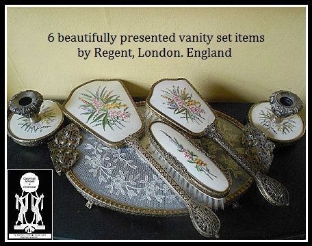 SALE PRICE! Tremendous SIX PIECE Vanity set / Dresser set. Regent, London. England SALE PRICE! Tremendous SIX PIECE Vanity set / Dresser set. Regent, London. England