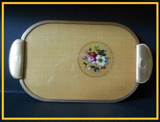SALE PRICE! 5 Piece Golden Silk Vanity Set Boudoir Dresser Set. English circa 1950's SALE PRICE! 5 Piece Golden Silk Vanity Set Boudoir Dresser Set. English circa 1950's