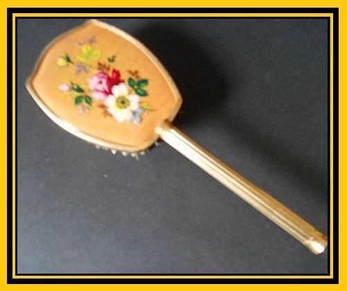 SALE PRICE! 5 Piece Golden Silk Vanity Set Boudoir Dresser Set. English circa 1950's SALE PRICE! 5 Piece Golden Silk Vanity Set Boudoir Dresser Set. English circa 1950's