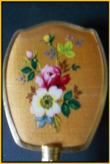 SALE PRICE! 5 Piece Golden Silk Vanity Set Boudoir Dresser Set. English circa 1950's SALE PRICE! 5 Piece Golden Silk Vanity Set Boudoir Dresser Set. English circa 1950's