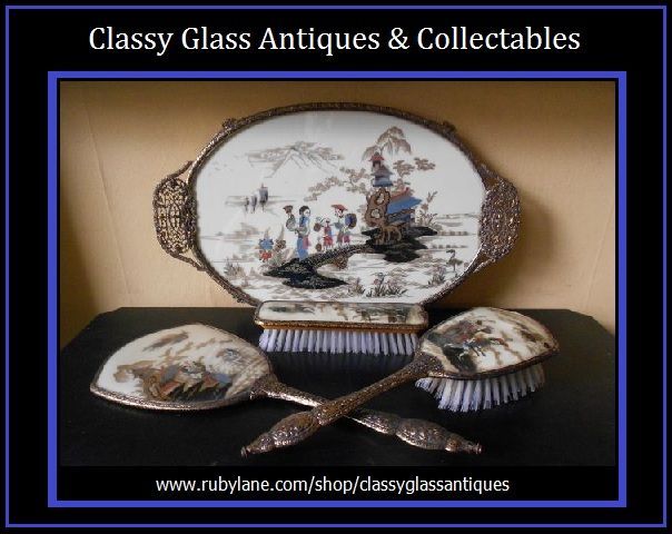 SALE PRICE! Reverse Painted Chinoise Oriental Vanity Boudoir Dresser Set . UNIQUE SALE PRICE! Reverse Painted Chinoise Oriental Vanity Boudoir Dresser Set . UNIQUE