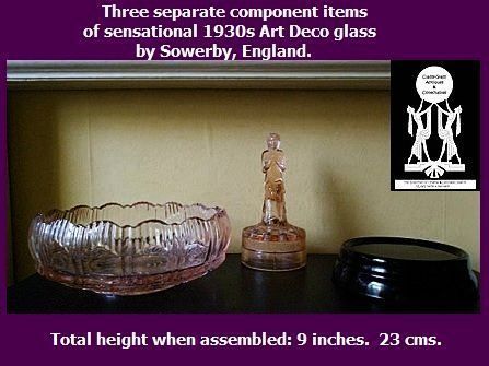 Art Deco Depression Glass Center Piece & Plinth by Sowerby England Art Deco Depression Glass Center Piece & Plinth by Sowerby England