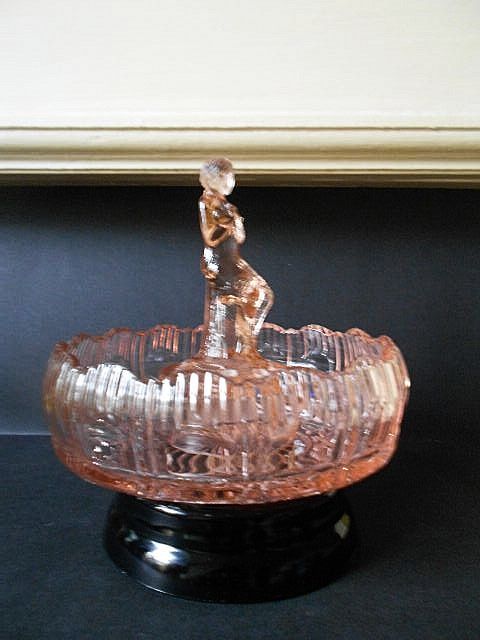 Art Deco Depression Glass Center Piece & Plinth by Sowerby England Art Deco Depression Glass Center Piece & Plinth by Sowerby England