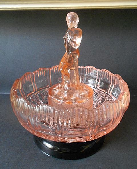 Art Deco Depression Glass Center Piece & Plinth by Sowerby England Art Deco Depression Glass Center Piece & Plinth by Sowerby England