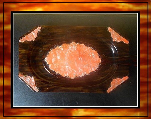 SALE PRICE! Bakelite -Tortoiseshell & Orange Pearlescent Vanity Set SALE PRICE! Bakelite -Tortoiseshell & Orange Pearlescent Vanity Set