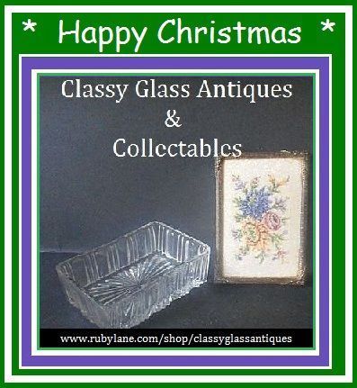 SALE PRICE! Scarce, Crystal Glass Vanity Box With Embroidery Lid & Internal Mirror SALE PRICE! Scarce, Crystal Glass Vanity Box With Embroidery Lid & Internal Mirror