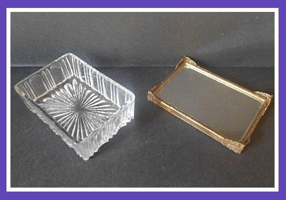 SALE PRICE! Scarce, Crystal Glass Vanity Box With Embroidery Lid & Internal Mirror SALE PRICE! Scarce, Crystal Glass Vanity Box With Embroidery Lid & Internal Mirror