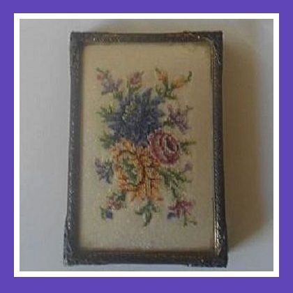 SALE PRICE! Scarce, Crystal Glass Vanity Box With Embroidery Lid & Internal Mirror SALE PRICE! Scarce, Crystal Glass Vanity Box With Embroidery Lid & Internal Mirror